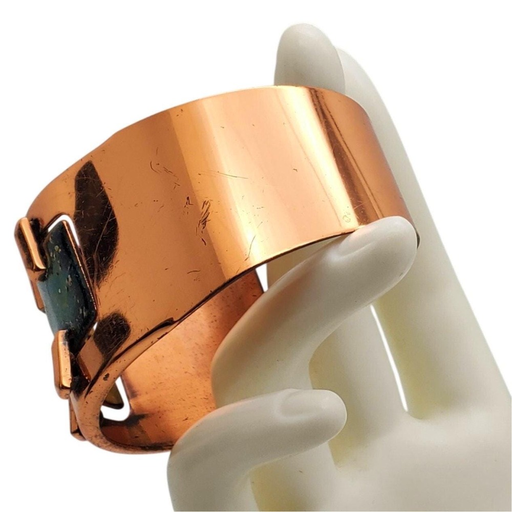 Matisse Renoir Cuff Copper Teal‎ Enamel Bangle Asymmetrical Bracelet Modern MCM - Picture 8 of 9